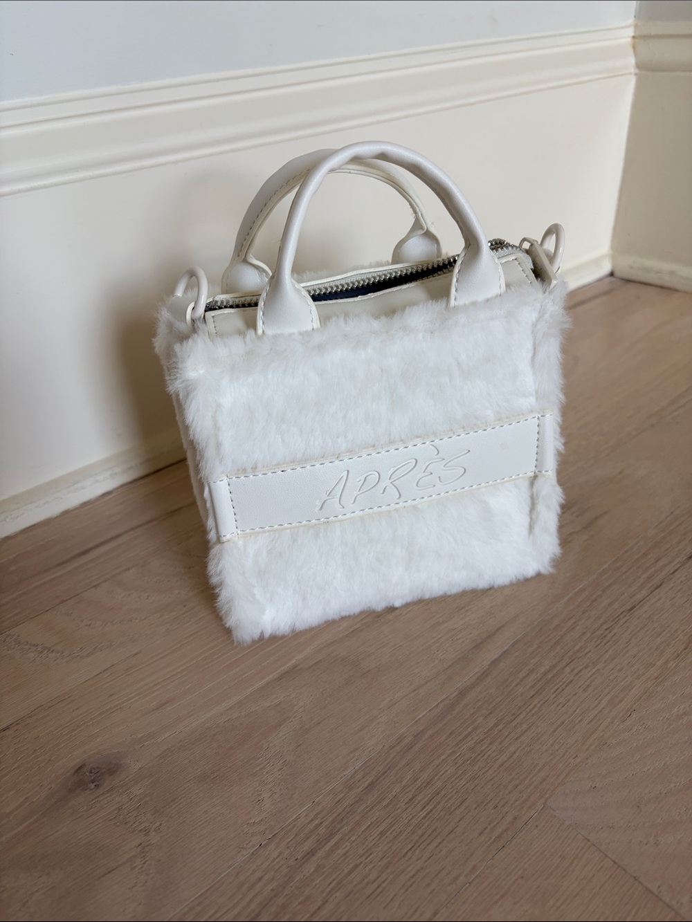 Betsey Johnson White Faux Fur Top-Handle Bag
